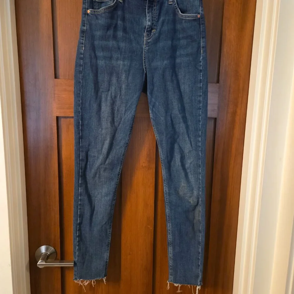 TopShop Jamie Moto High-Waisted hewed" Hem Skinny Jeans Size 30 - Picture 2 of 4